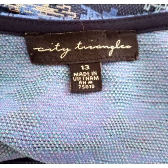 CITY TRIANGLES BLUE & PURPLE PRINTED CRISSCROSS BACK FIT & FLAIR DRESS SZ.13 JUN - Picture 5 of 7